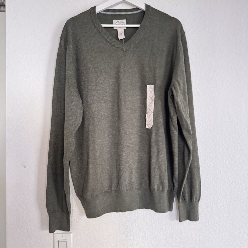 NWT St. John's Bay Men's Olive Heather Long Sleeve Shirt Size Large Cotton Blend